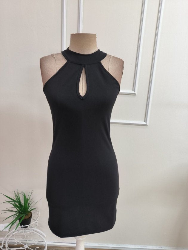 Rochie scurtă femininǎ din Krep importat, cu mâneci raglan, detaliu cu inel la gât, 36352