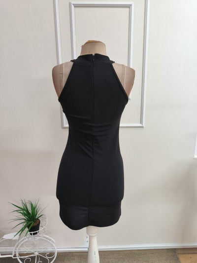 Rochie scurtă femininǎ din Krep importat, cu mâneci raglan, detaliu cu inel la gât, 36352
