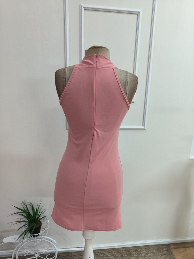 Rochie scurtă femininǎ din Krep importat, cu mâneci raglan, detaliu cu inel la gât, 36353