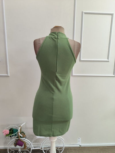 Rochie scurtă femininǎ din Krep importat, cu mâneci raglan, detaliu cu inel la gât, 36354