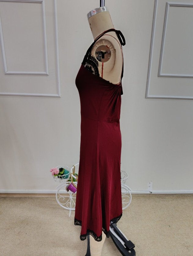 Rochie midi femininǎ din Vizcoză cu dantelă, cu umeri descoperiți, detaliu cu inel la gât, 36362