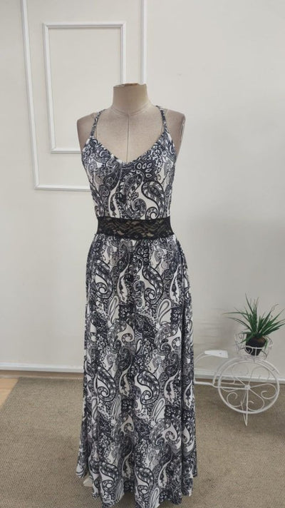 Rochie lungă femininǎ din Super cu model leopard, cu bretele din șnur, dantelă la talie și spate, 36364