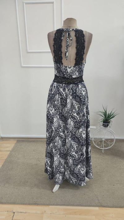 Rochie lungă femininǎ din Super cu model leopard, cu bretele din șnur, dantelă la talie și spate, 36364