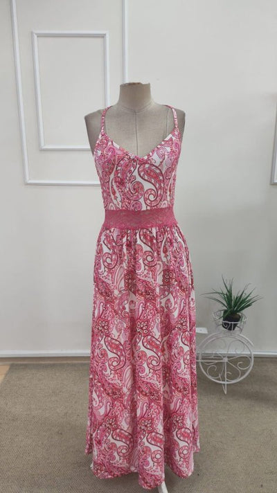 Rochie lungă femininǎ din Super cu model leopard, cu bretele din șnur, dantelă la talie și spate, 36365