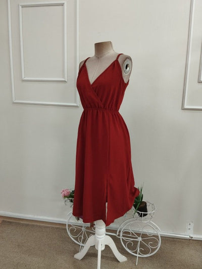 Rochie Midi Aerobină cu Spaghete, Gât Croisé, Fermoar, 36935