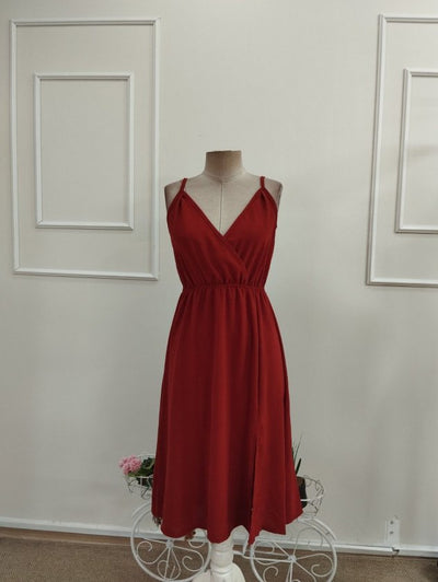 Rochie Midi Aerobină cu Spaghete, Gât Croisé, Fermoar, 36935