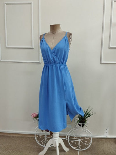 Rochie Midi Aerobină cu Spaghete, Gât Croisé, Fermoar, 36936