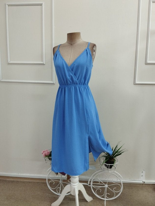 Rochie Midi Aerobină cu Spaghete, Gât Croisé, Fermoar, 36936