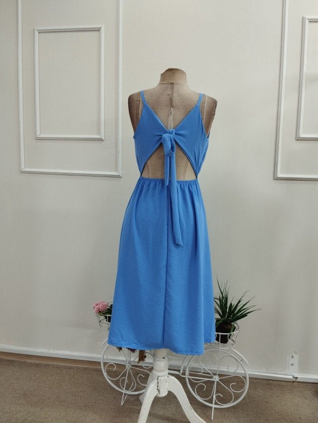 Rochie Midi Aerobină cu Spaghete, Gât Croisé, Fermoar, 36936