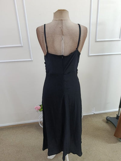 Rochie midi din Bürümcük, cu bretele din șnur, guler în cruce, tăieturi pe laterale, 36415