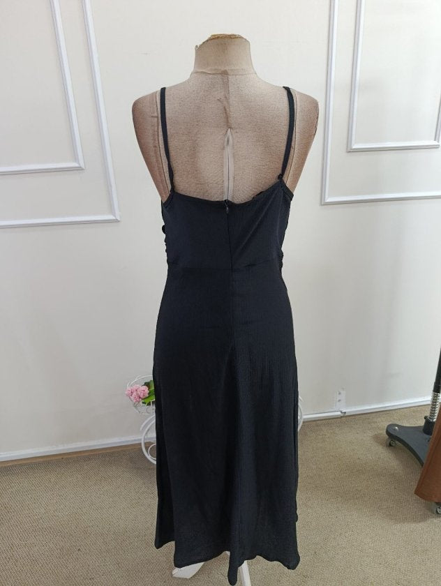 Rochie midi din Bürümcük, cu bretele din șnur, guler în cruce, tăieturi pe laterale, 36415