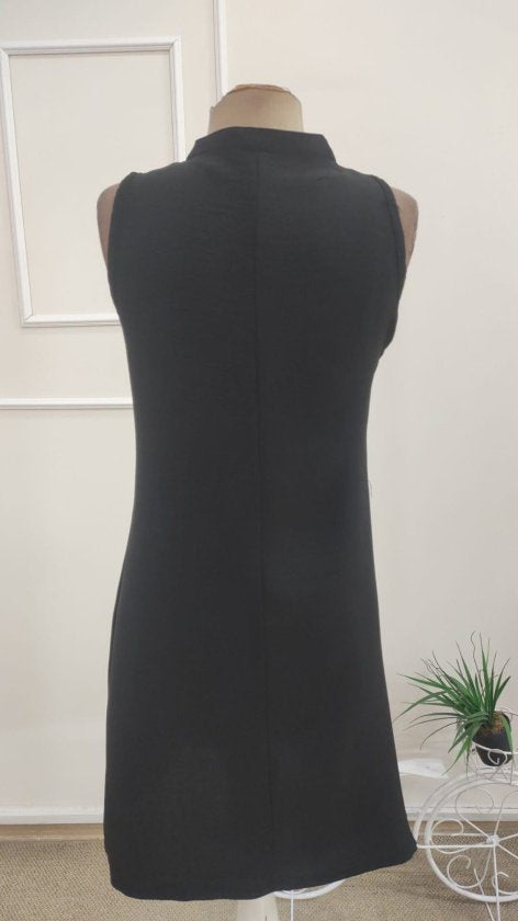 Women's Sleeveless V-Neck Buttoned Short Dress, 36423