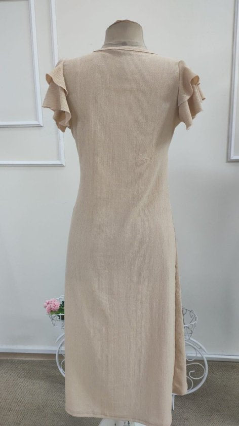 Rochie midi femininǎ din Bürümcük, cu mâneci scurte, guler V, cu nasturi în față, 36430