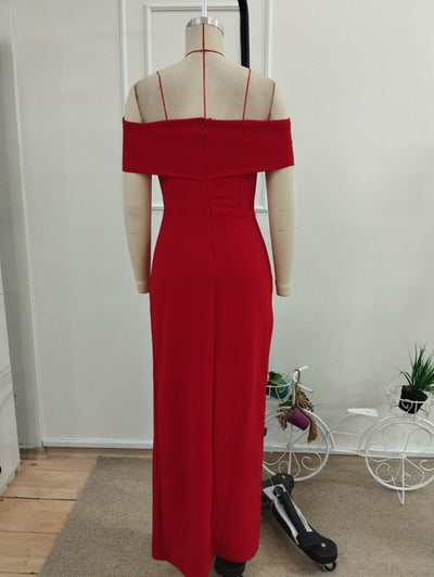 Rochie din Krep importat, lungă, femininǎ cu tăieturi adânci pe spate, cu umeri descoperiți, 36446
