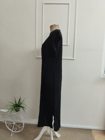 Rochie midi din viscon țesut cu mânecă scurtă, guler V, cu deschizătură pe laturi, 36482