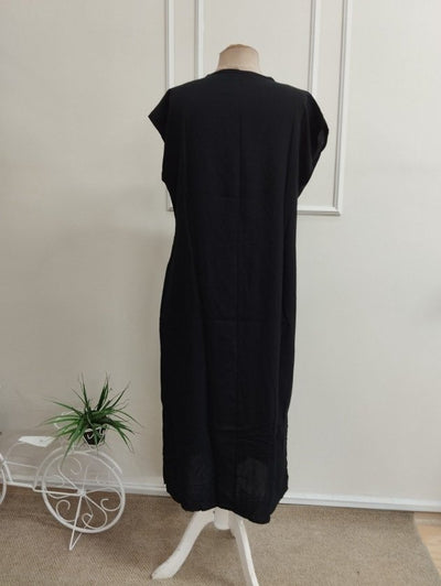 Rochie midi din viscon țesut cu mânecă scurtă, guler V, cu deschizătură pe laturi, 36482
