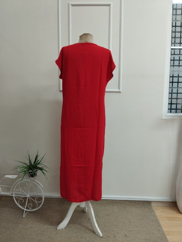 Rochie midi din viscon țesut cu mânecă scurtă, guler V, cu deschizătură pe laturi, 36483