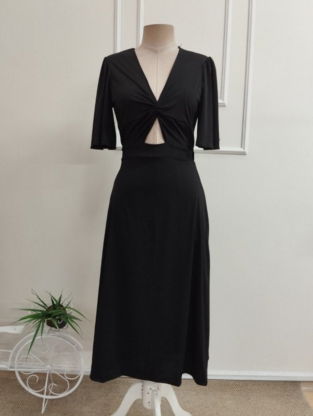 Rochie midi din Sandy cu mânecă scurtă, detalii sarmal pe față, cu deschizătură pe laturi, 36502