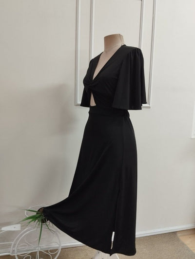 Rochie midi din Sandy cu mânecă scurtă, detalii sarmal pe față, cu deschizătură pe laturi, 36502