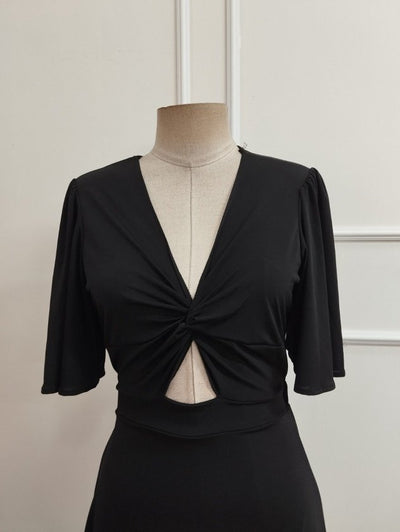 Rochie midi din Sandy cu mânecă scurtă, detalii sarmal pe față, cu deschizătură pe laturi, 36502