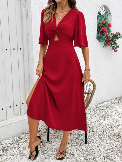 Rochie midi din Sandy cu mânecă scurtă, detalii sarmal pe față, cu deschizătură pe laturi, 36503