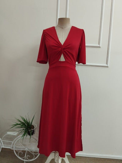 Rochie midi din Sandy cu mânecă scurtă, detalii sarmal pe față, cu deschizătură pe laturi, 36503