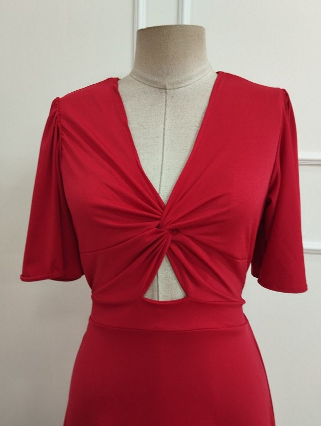 Rochie midi din Sandy cu mânecă scurtă, detalii sarmal pe față, cu deschizătură pe laturi, 36503