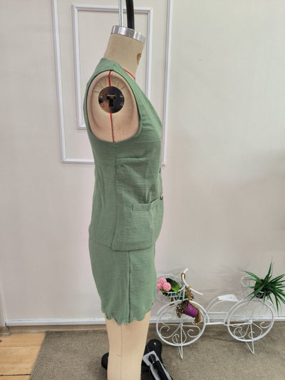 Kadın Askılı V Yakalı önden Düğmelı Bluz Ve Short Ikli Takım, 36547