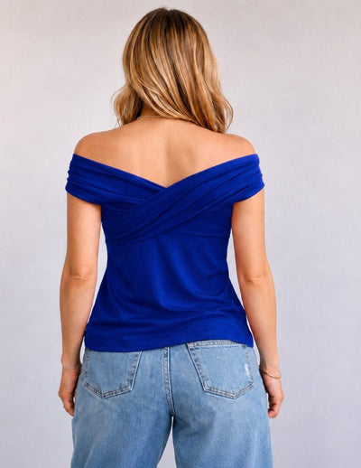 Bluza din Sandy cu guler Madonna, detalii cu drapaje, 36586