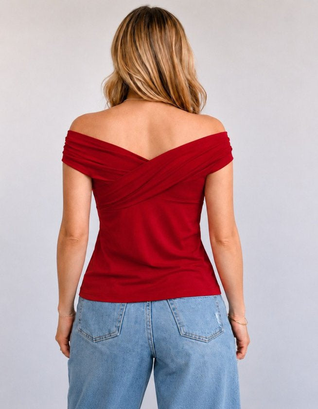 Bluza din Sandy cu guler Madonna, detalii cu drapaje, 36587