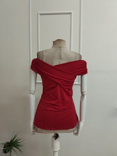 Bluza din Sandy cu guler Madonna, detalii cu drapaje, 36587