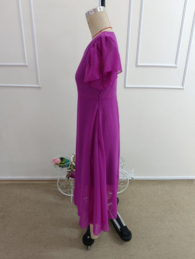 Rochie midi din șifon cu mânecă scurtă, guler V, căptușită, 36590