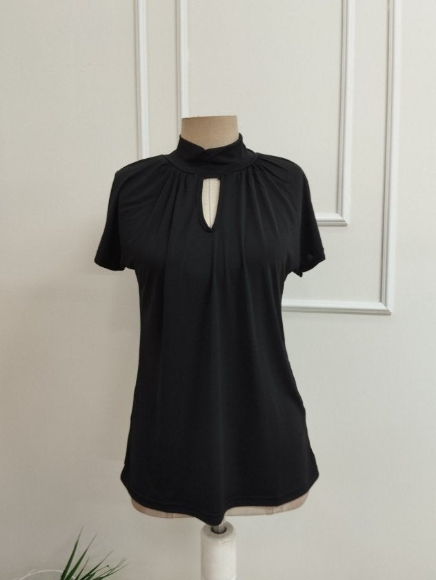 Bluza din Sandy cu mânecă scurtă, guler marinar, detaliu în formă de picătură, 36658