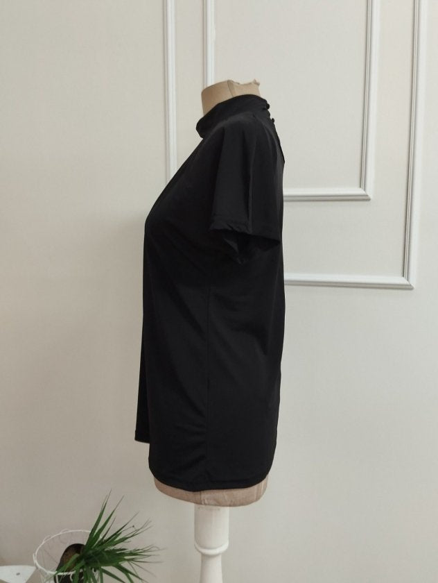 Bluza din Sandy cu mânecă scurtă, guler marinar, detaliu în formă de picătură, 36658