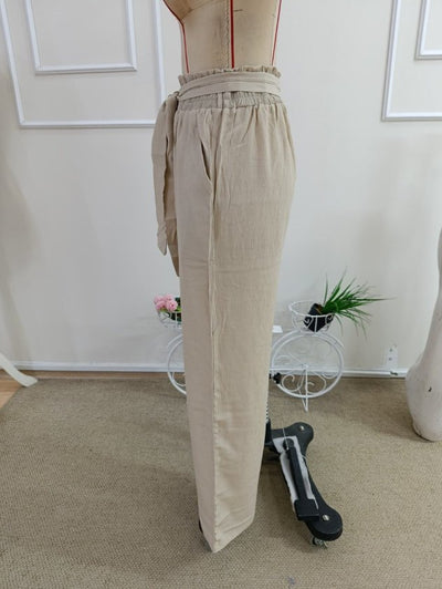 Pantalon din crinkăl cu talie înaltă, cu elastic și șnur, croial larg cu detalii, 36682