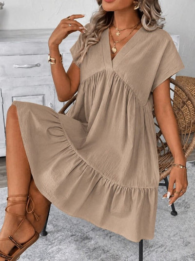 Rochie scurtă cu volane, mânecă scurtă, de damă, decolteu în V, 36688