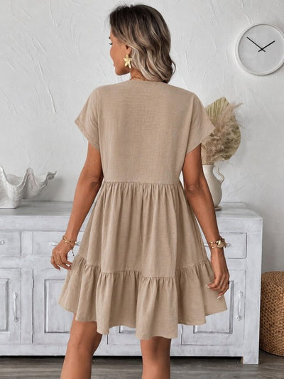 Rochie scurtă cu volane, mânecă scurtă, de damă, decolteu în V, 36688