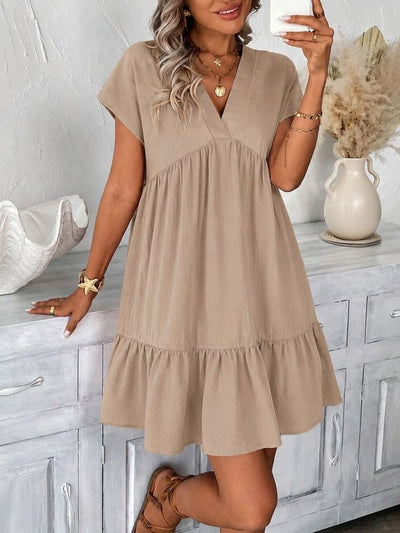 Rochie scurtă cu volane, mânecă scurtă, de damă, decolteu în V, 36688