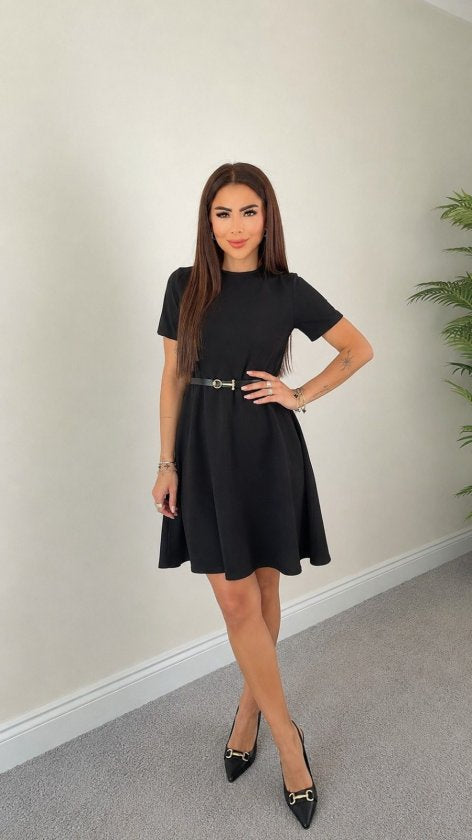 Rochie din Modal, Femeie, Mânecă Scurtă, Cu Centură la Talie, 36732