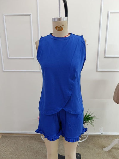 Set Două Piese, Femeie, Bluză din Viscon Fără Mâneci, Gât Cu Guler, Detaliu Tăiere Asimetrică Frontală, Sort, 36736