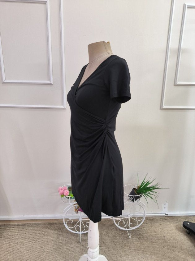 Rochie din Viscon, Femeie, Mânecă Scurtă, Gât Adânc Încrucișat, Lungime Scurtă, 36742