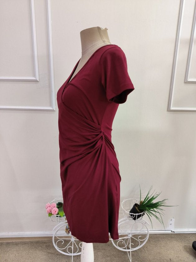 Rochie din Viscon, Femeie, Mânecă Scurtă, Gât Adânc Încrucișat, Lungime Scurtă, 36743