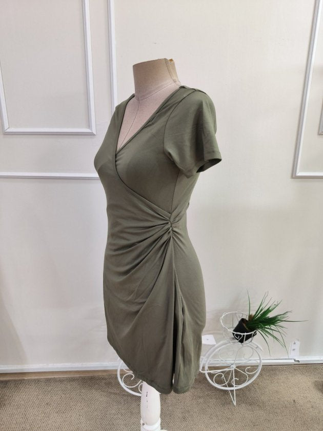 Rochie din Viscon, Femeie, Mânecă Scurtă, Gât Adânc Încrucișat, Lungime Scurtă, 36744