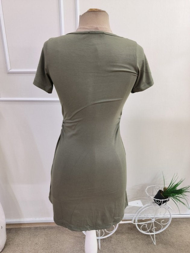 Rochie din Viscon, Femeie, Mânecă Scurtă, Gât Adânc Încrucișat, Lungime Scurtă, 36744