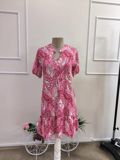 Rochie scurtă de damă din jerseu cu mânecă scurtă, decolteu în V și model, 36748