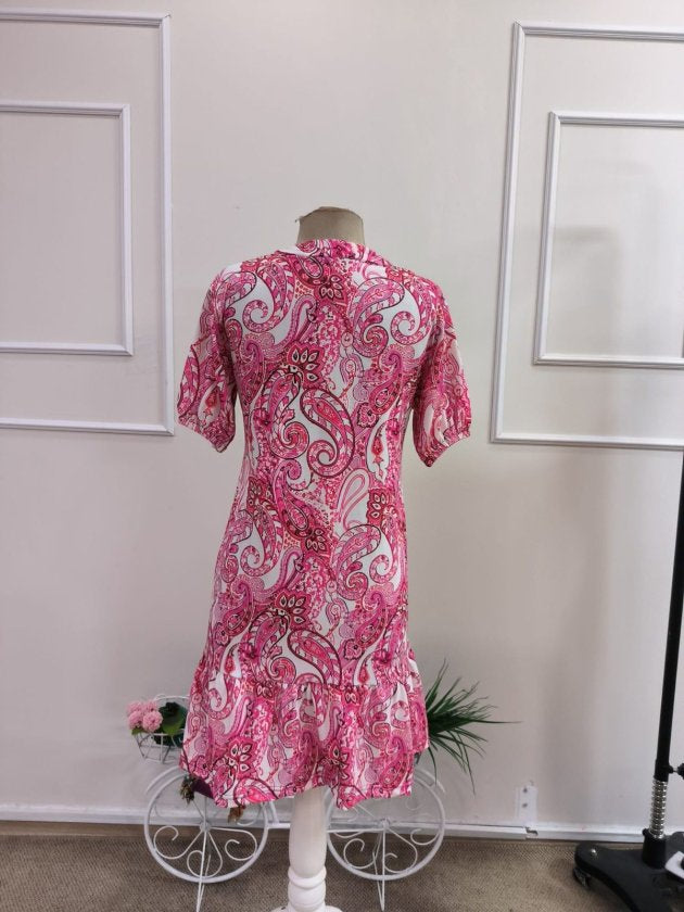 Rochie scurtă de damă din jerseu cu mânecă scurtă, decolteu în V și model, 36748