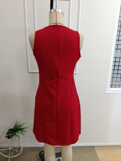 Rochie scurtă din satin pentru femei, cu guler rotund, bretele, crăpături și funde, 36776