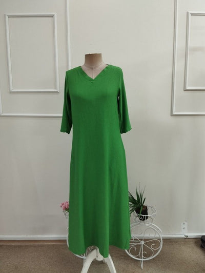 Rochie Midi din Viscon, Femeie, Mânecă Scurtă, Gât V, Detaliu Frunze, 36822