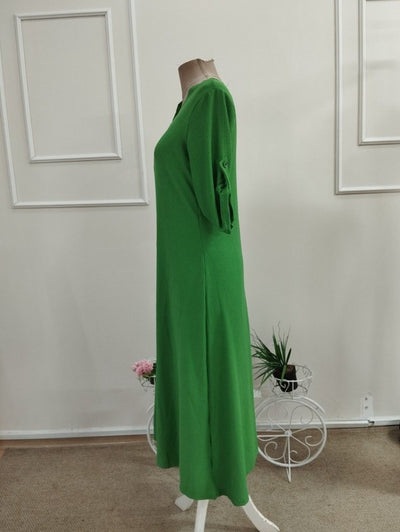 Rochie Midi din Viscon, Femeie, Mânecă Scurtă, Gât V, Detaliu Frunze, 36822