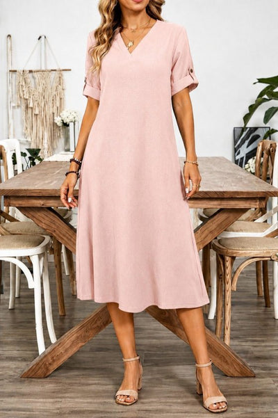 Rochie midi burümcük, de damă, cu mânecă scurtă și decolteu în V, 36823